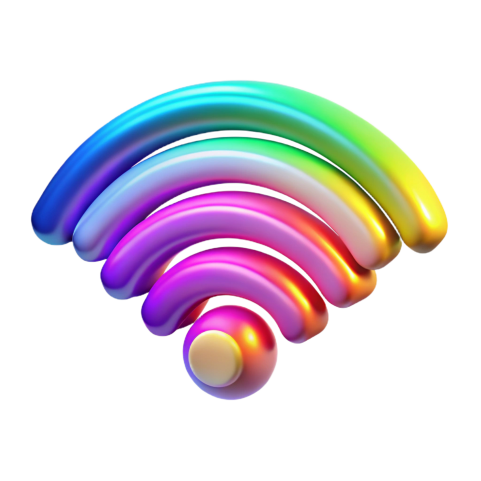 dramatic rustic Rainbow Wifi Symbol 3D Render of Colorful Wireless Network Icon detailed png