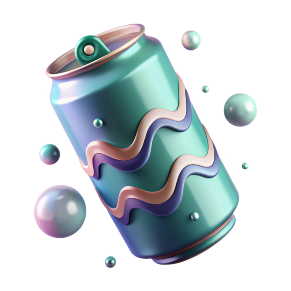 dramatic vintage Teal Soda Can with Pastel Waves and Bubbles original png