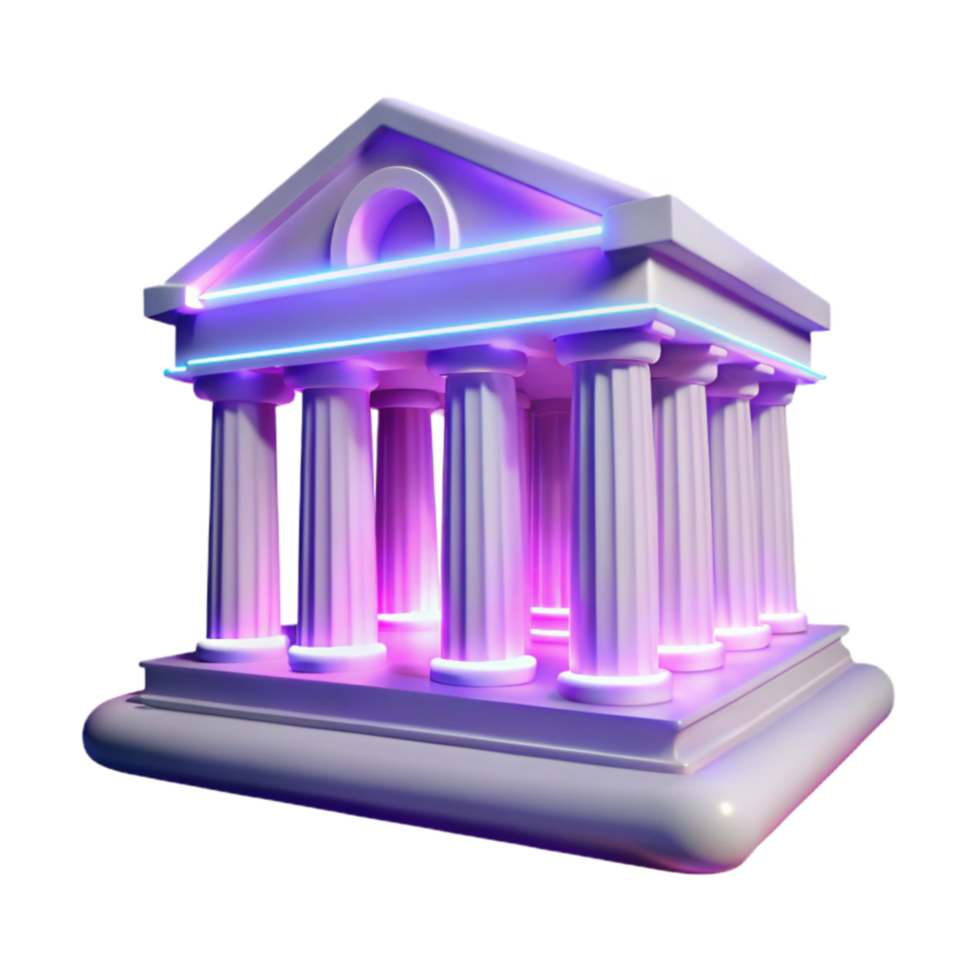 beautiful abstract Neon Temple 3D Render of Classical Architecture with Glowing Lights authentic png