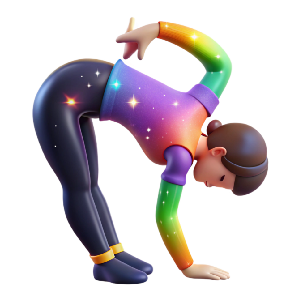 Rainbow Yoga Pose 3D Cartoon Illustration png