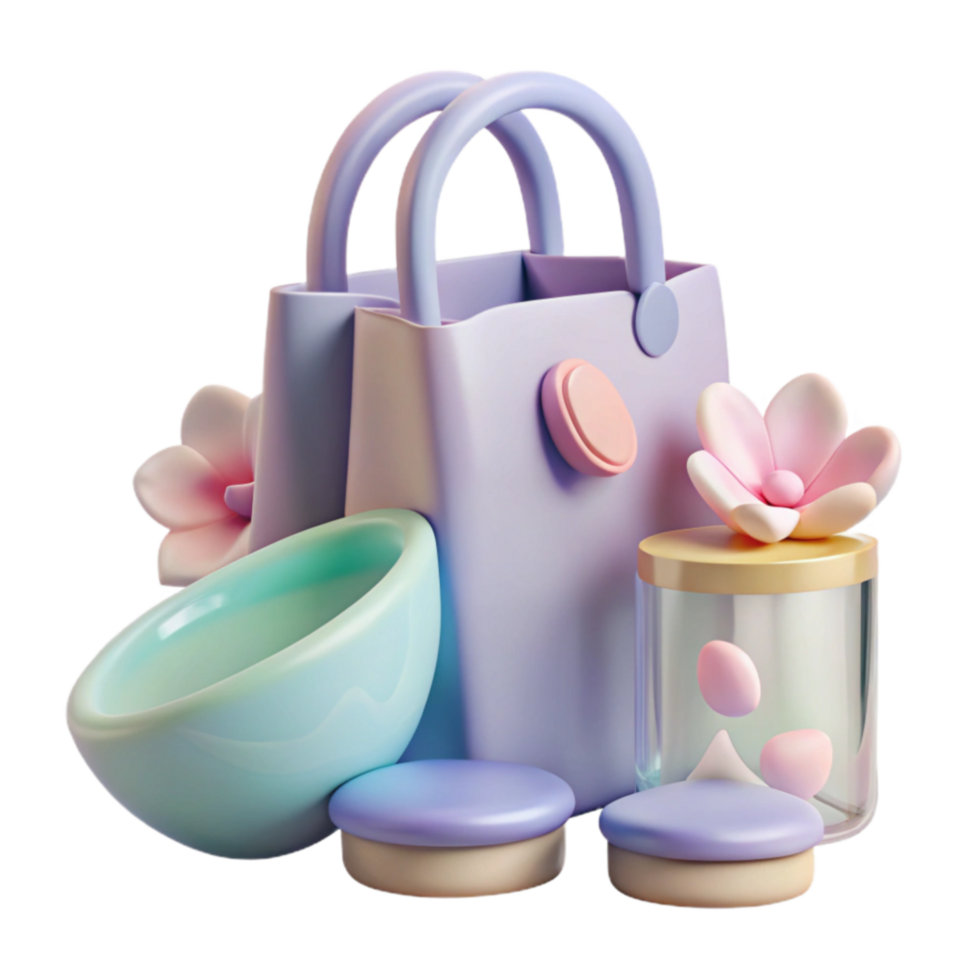 stunning rustic Pastel Shopping Bag with Bowl, Jar, and Macarons genuine png