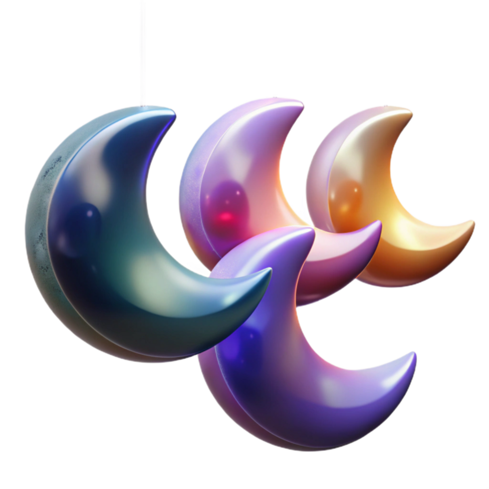 beautiful artistic Crescent Moons Shiny, Colorful 3D Render premium png