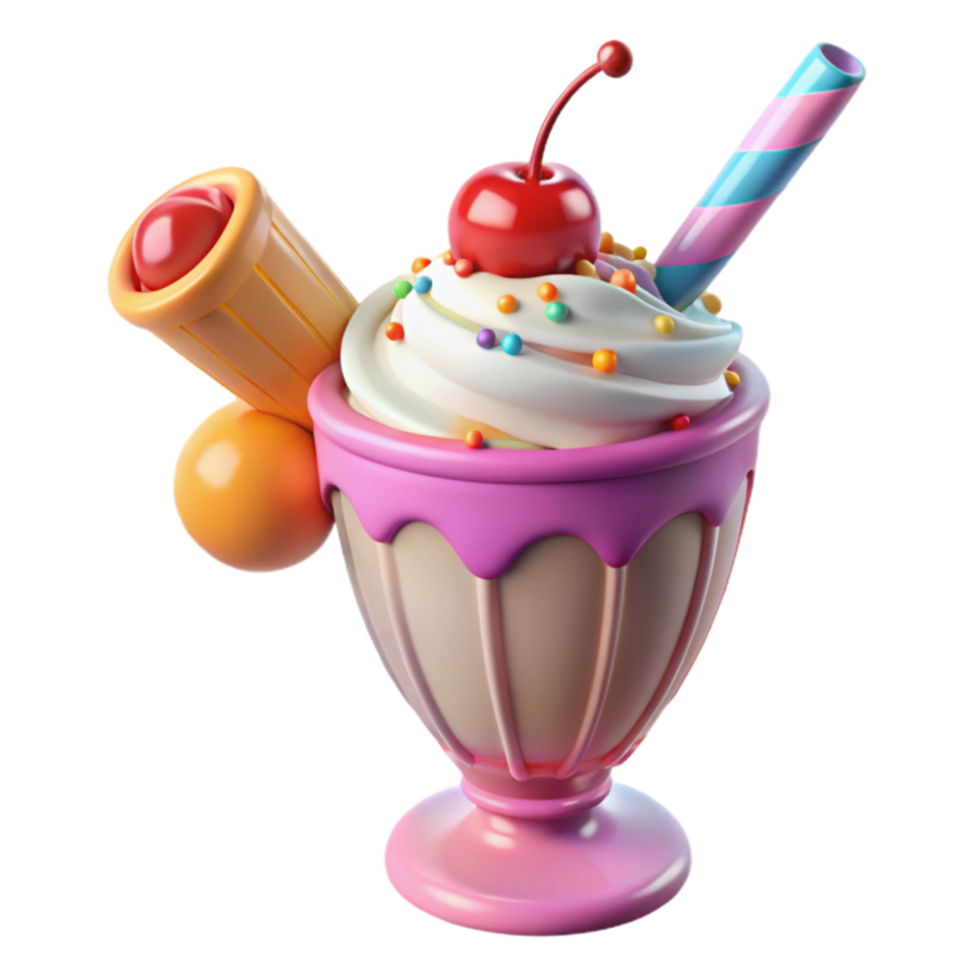 Sweet Treat Whipped Cream, Cherry, and Straw Sundae png