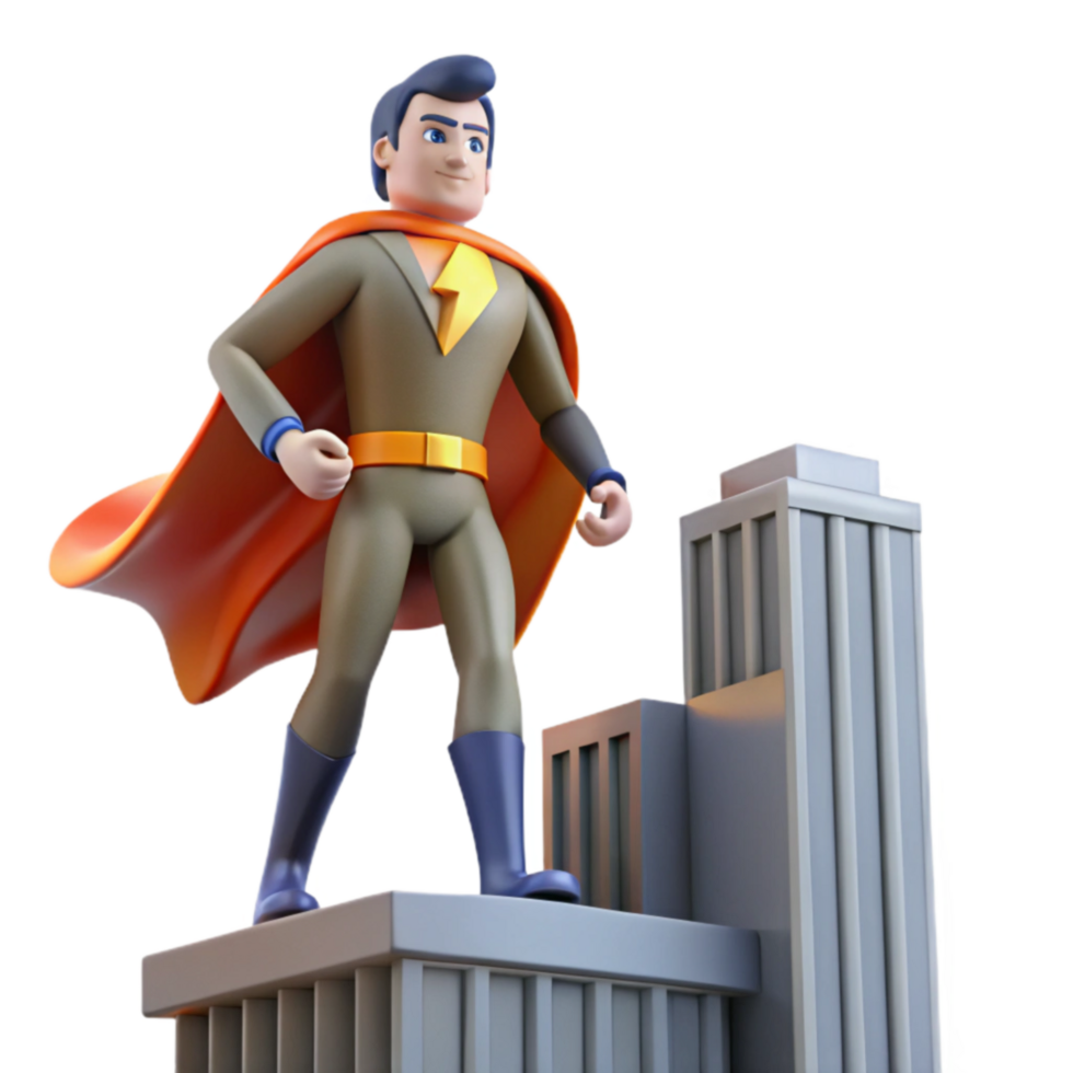 beautiful classic Superhero on Cityscape 3D Render original png