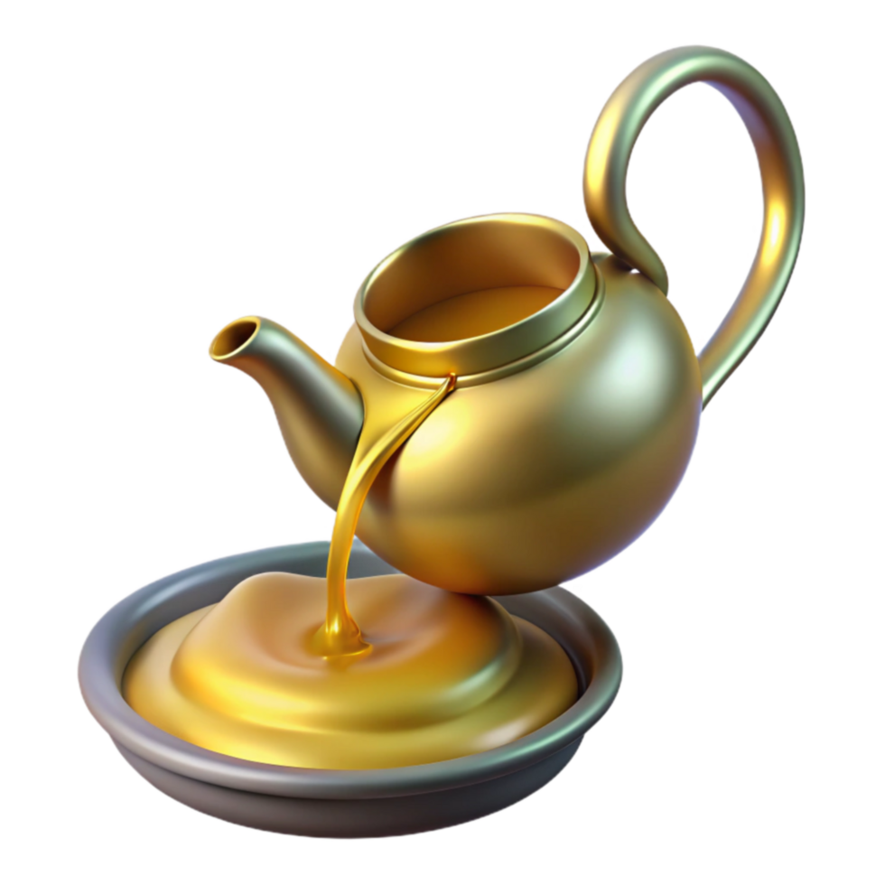elegant artistic Golden Liquid Pouring from Teapot into Bowl premium png