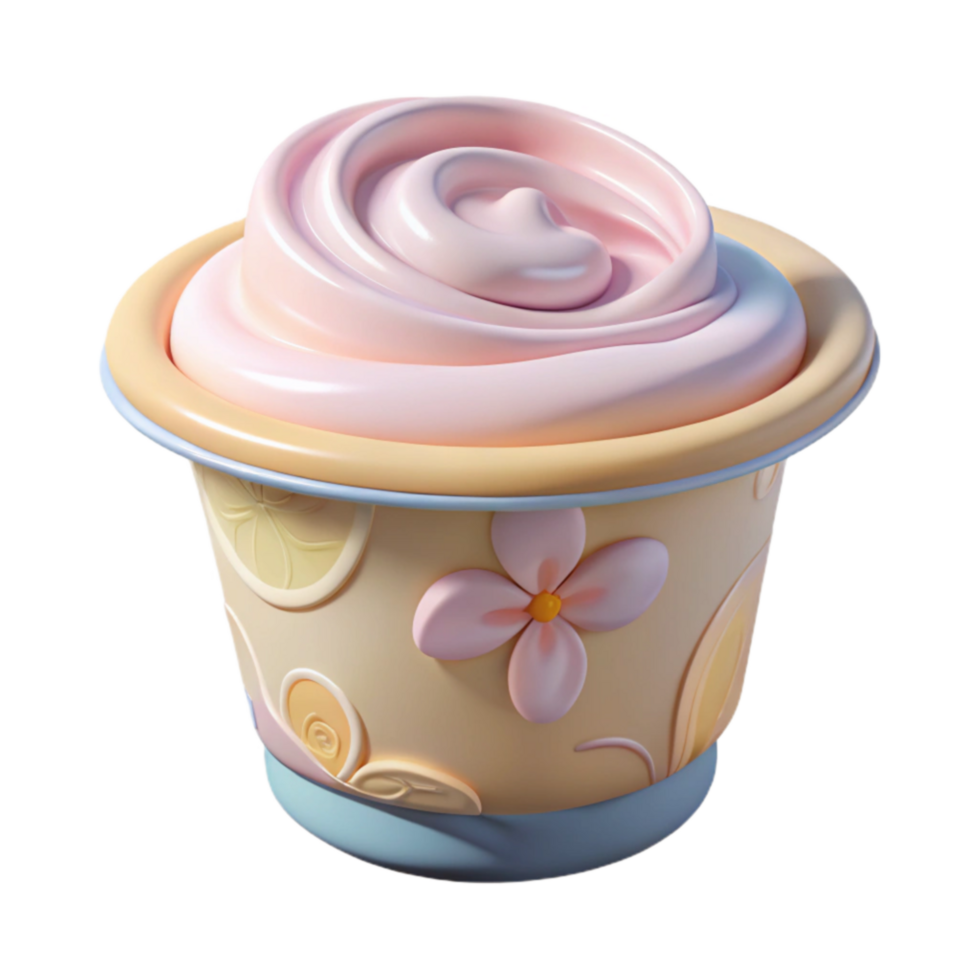 serene traditional Whipped Cream Dessert in Floral Cup high resolution png