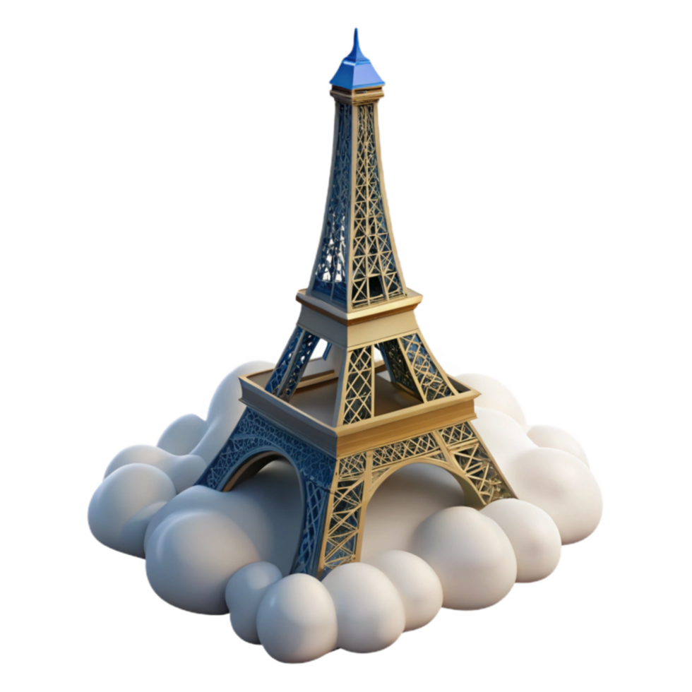 wonderful traditional Eiffel Tower in the Clouds A 3D Render detailed png