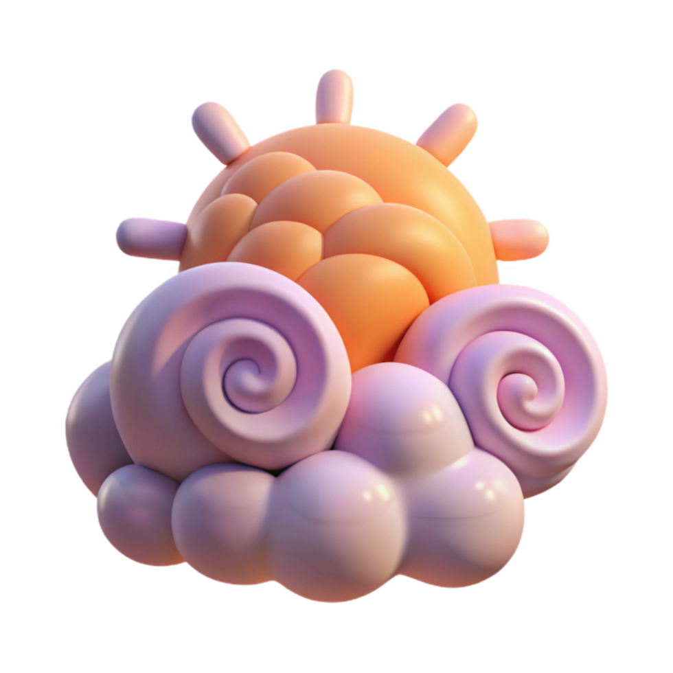 vibrant abstract Cartoon Sun and Clouds 3D Render genuine png