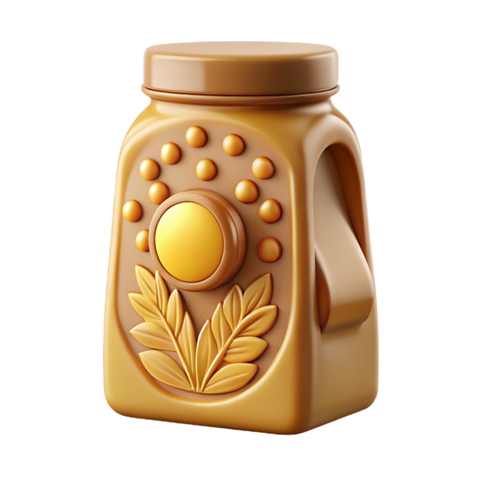 impressive artistic Golden Jar with Embossed Leaves and Circular Design genuine png