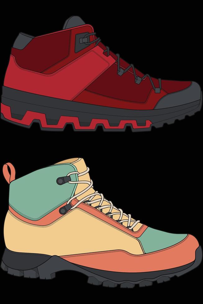 a pair of hiking shoes with different colors vector