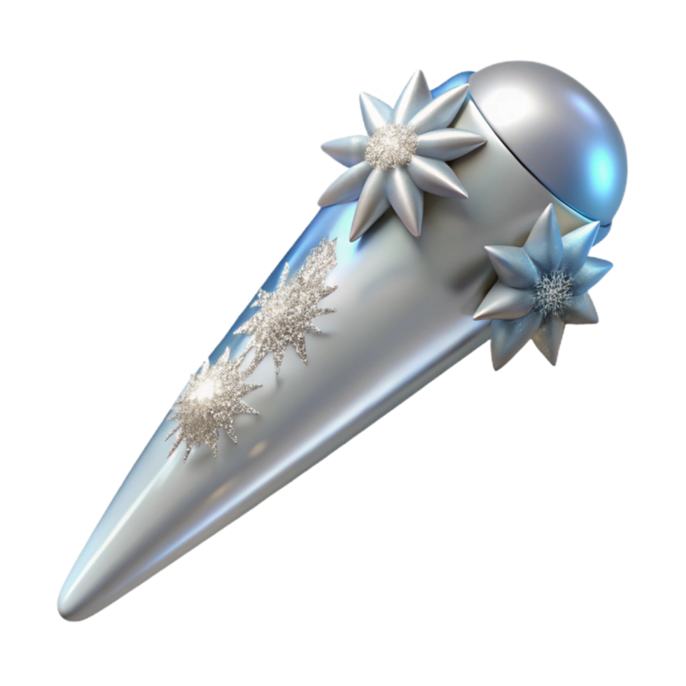 Silver Cone Ornament with Sparkling Stars png