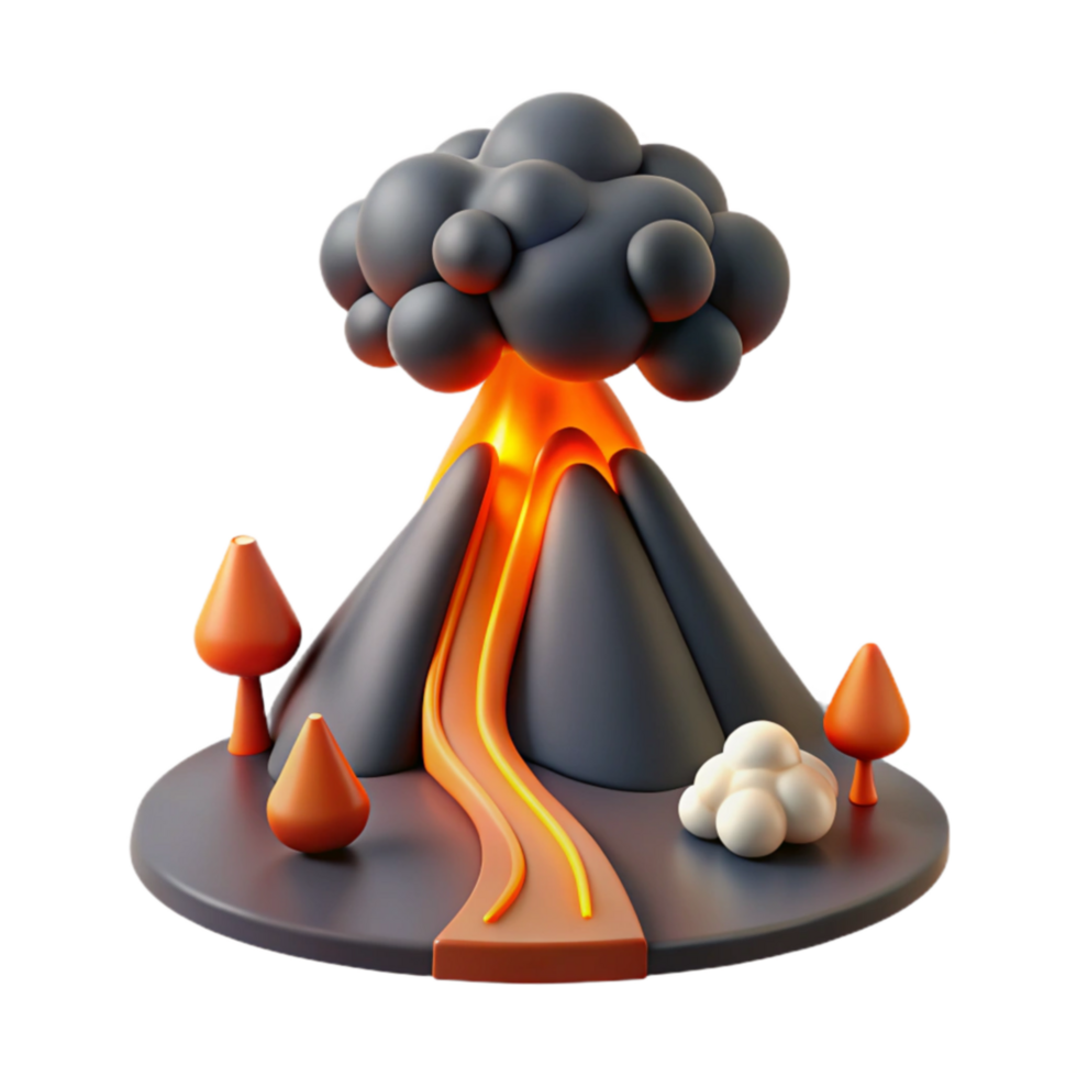 stunning minimalist Cartoon Volcano Eruption 3D Model with Lava Flow authentic png