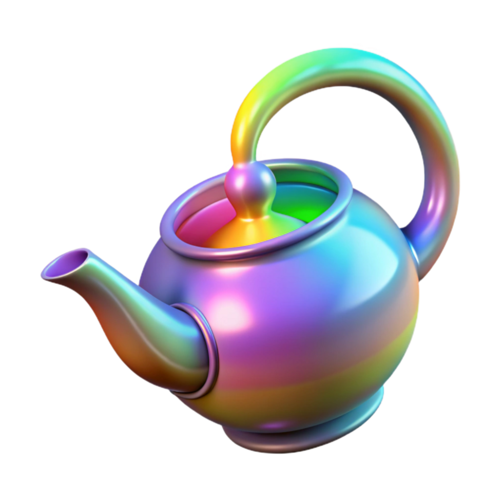 Iridescent Kettle A Colorful 3D Render png