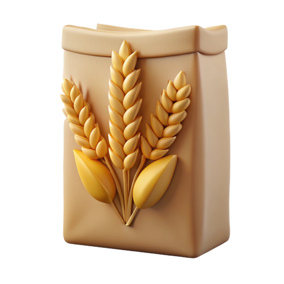 Wheat Bag Grains, Harvest, Cereal, Agriculture, Food, Package, 3D Render, Golden, Farm png