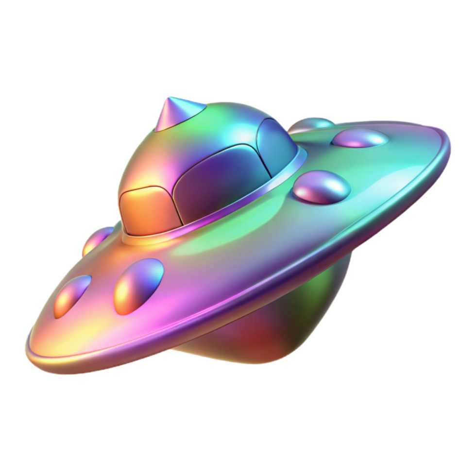 Iridescent UFO 3D Render of a Spaceship png