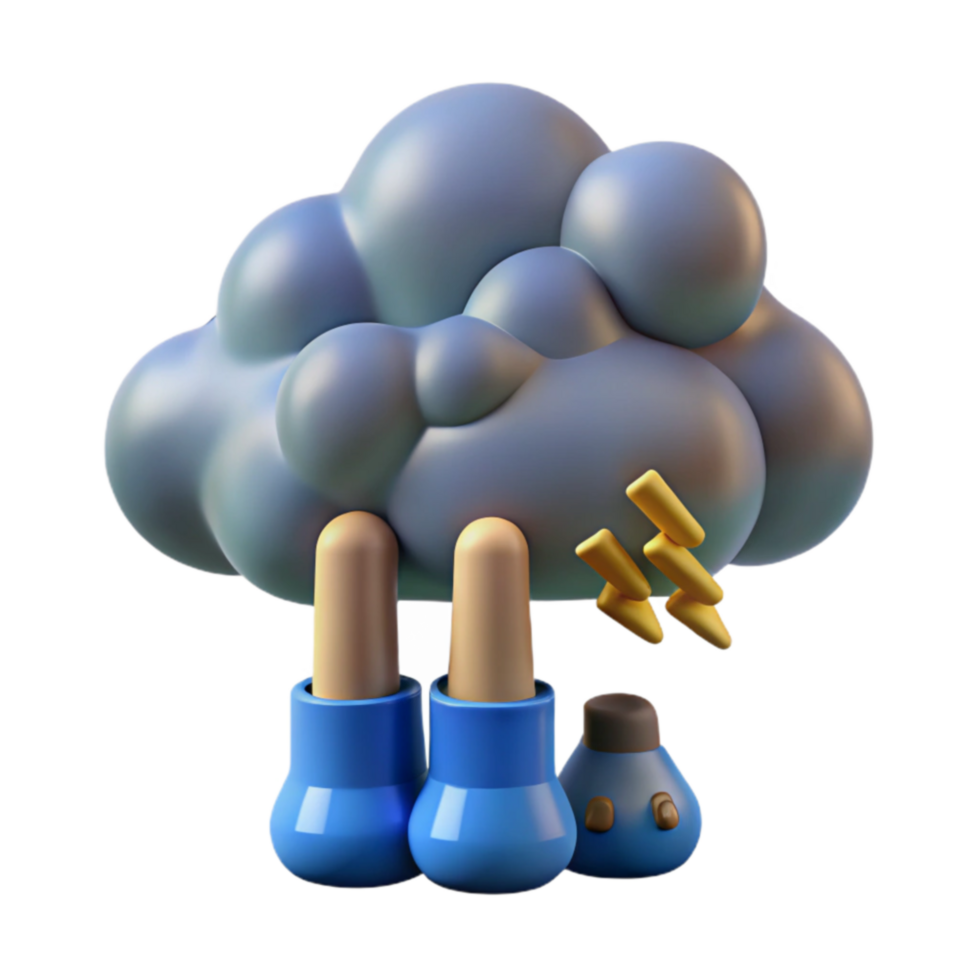 Storm Cloud with Lightning and Rain Boots 3D Render png
