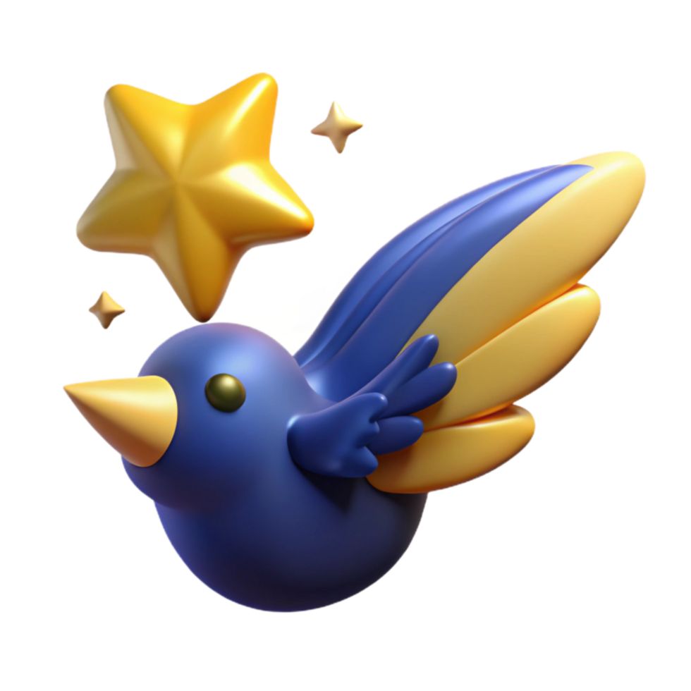 magnificent modern 3D Cartoon Bird with Star Magical Flight premium png