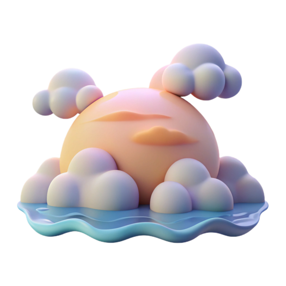 extraordinary contemporary Serene Sun, Clouds, and Water 3D Render detailed png