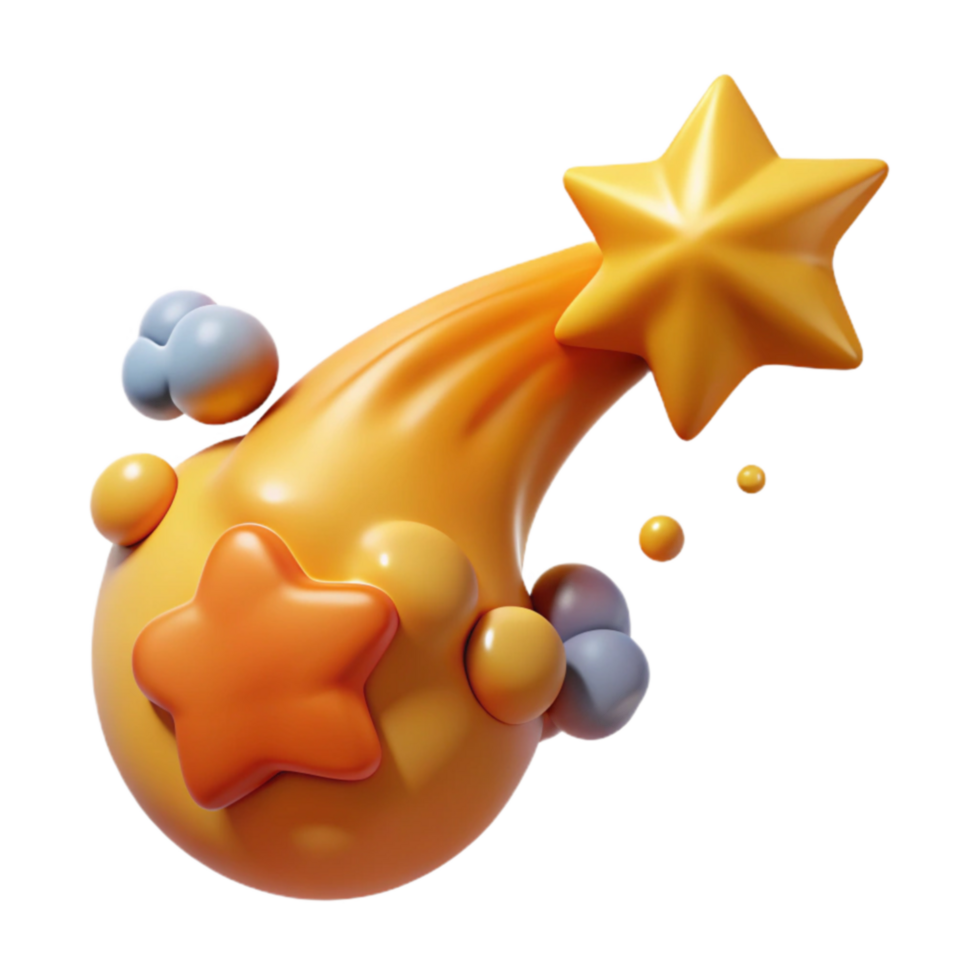 Shooting Star 3D Render Abstract Yellow, Orange, and Blue Design png