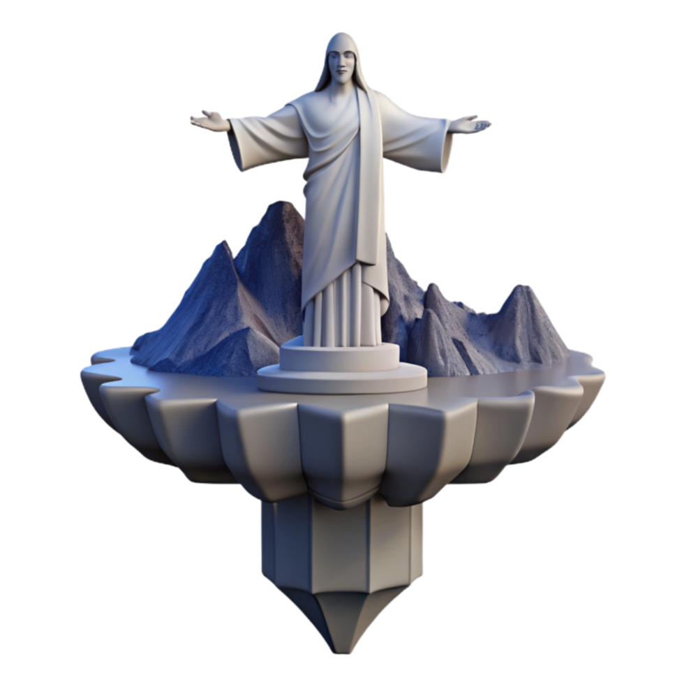 Christ the Redeemer Statue on Mountaintop Island png