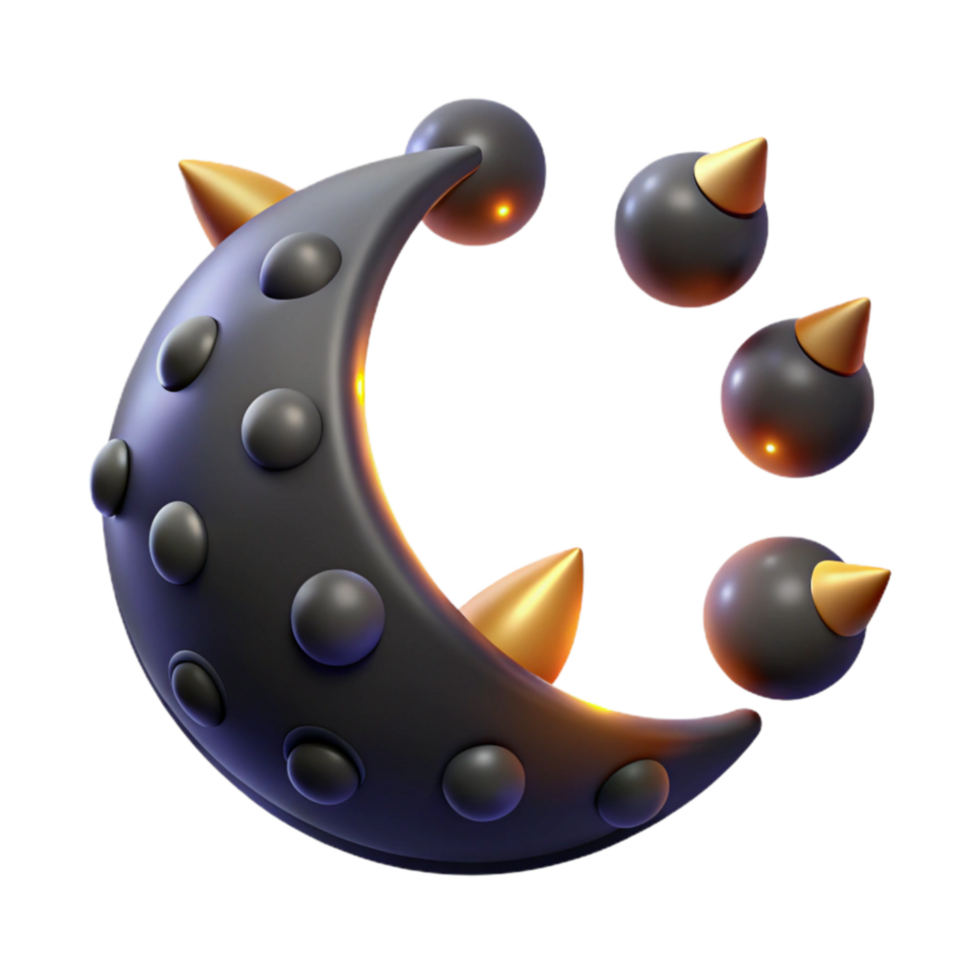 extraordinary vintage Crescent Moon with Spikes 3D Render premium png