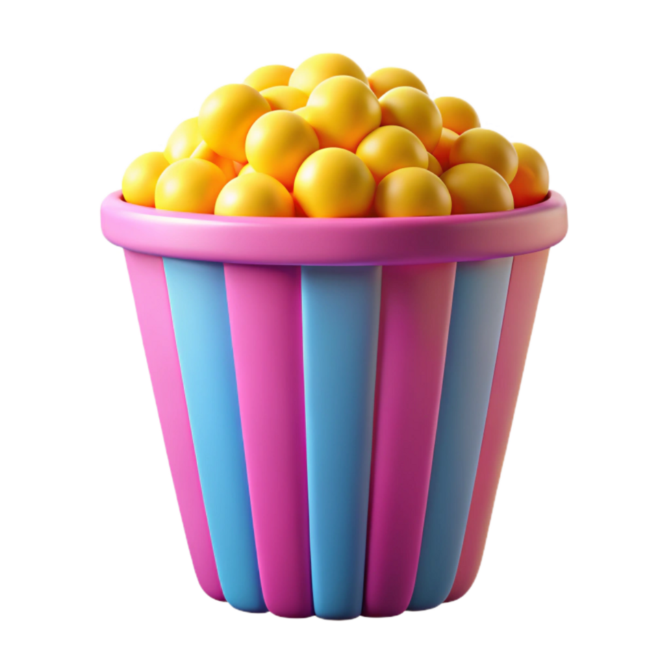 stunning artistic Colorful Popcorn Bucket 3D Render of Sweet Treat original png