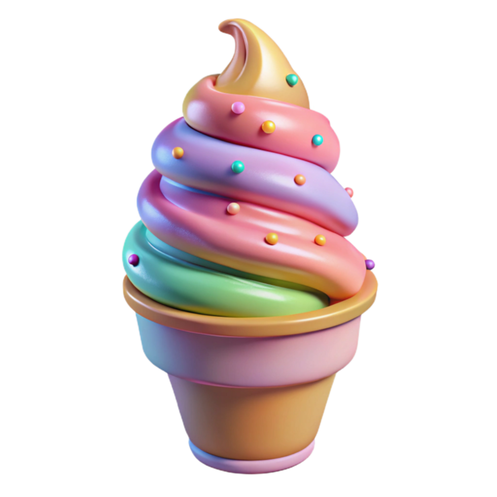serene minimalist Rainbow Swirl Soft Serve Ice Cream Cone high resolution png