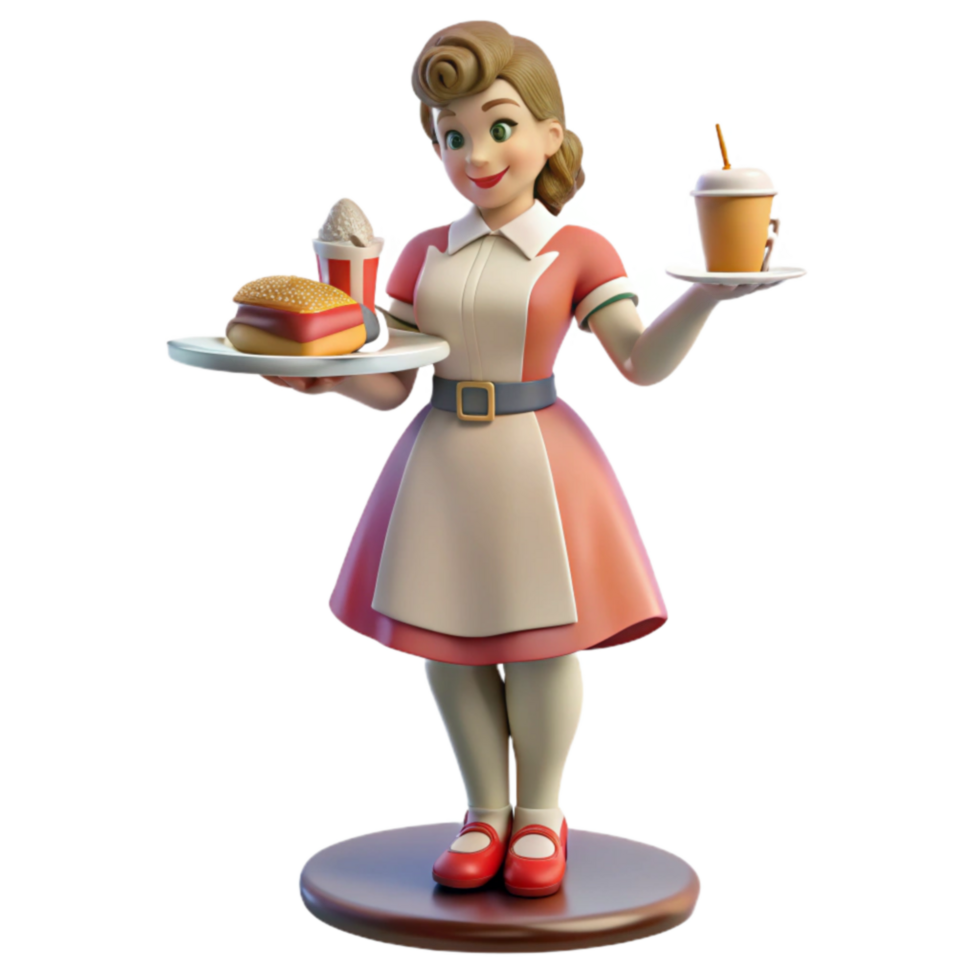 Retro Diner Waitress Serving Classic Fast Food png