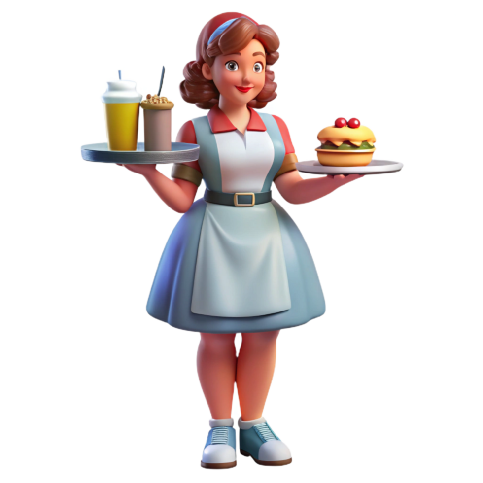 wonderful creative Retro Diner Waitress Serving Dessert and Drinks professional png