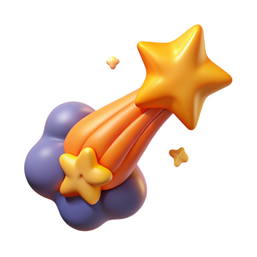 Shooting Star 3D Render Orange, Yellow, Purple png