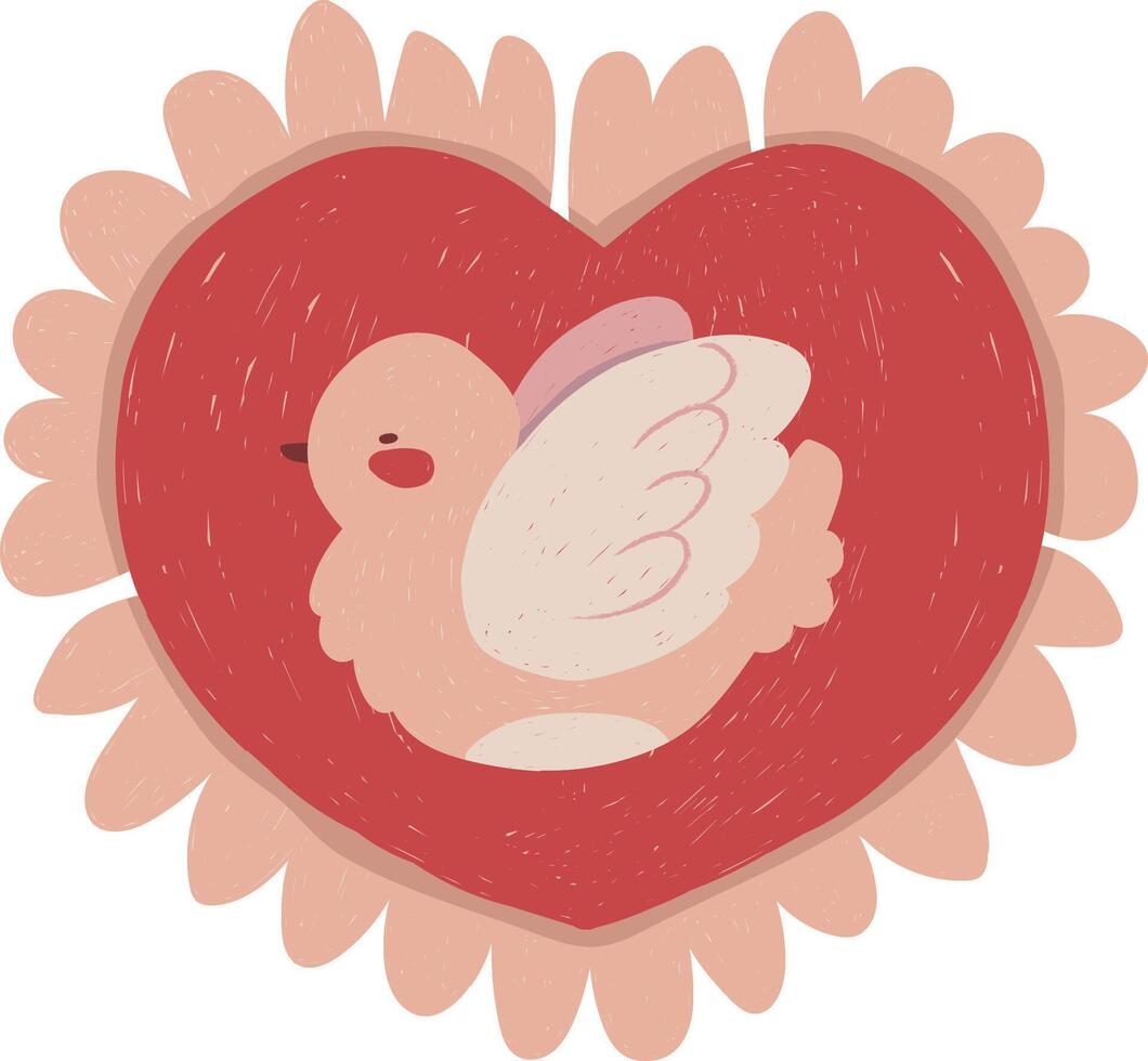 Red Heart With Bird Dove On Valentine Card Design Heart Heart Card vector