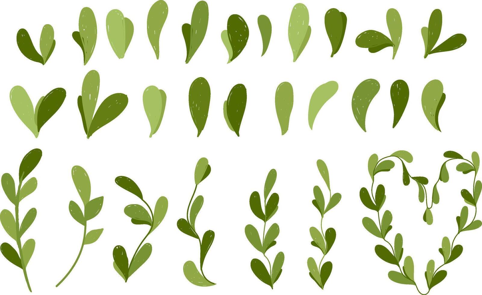 plant set, green petals, petal elements, leaves vector