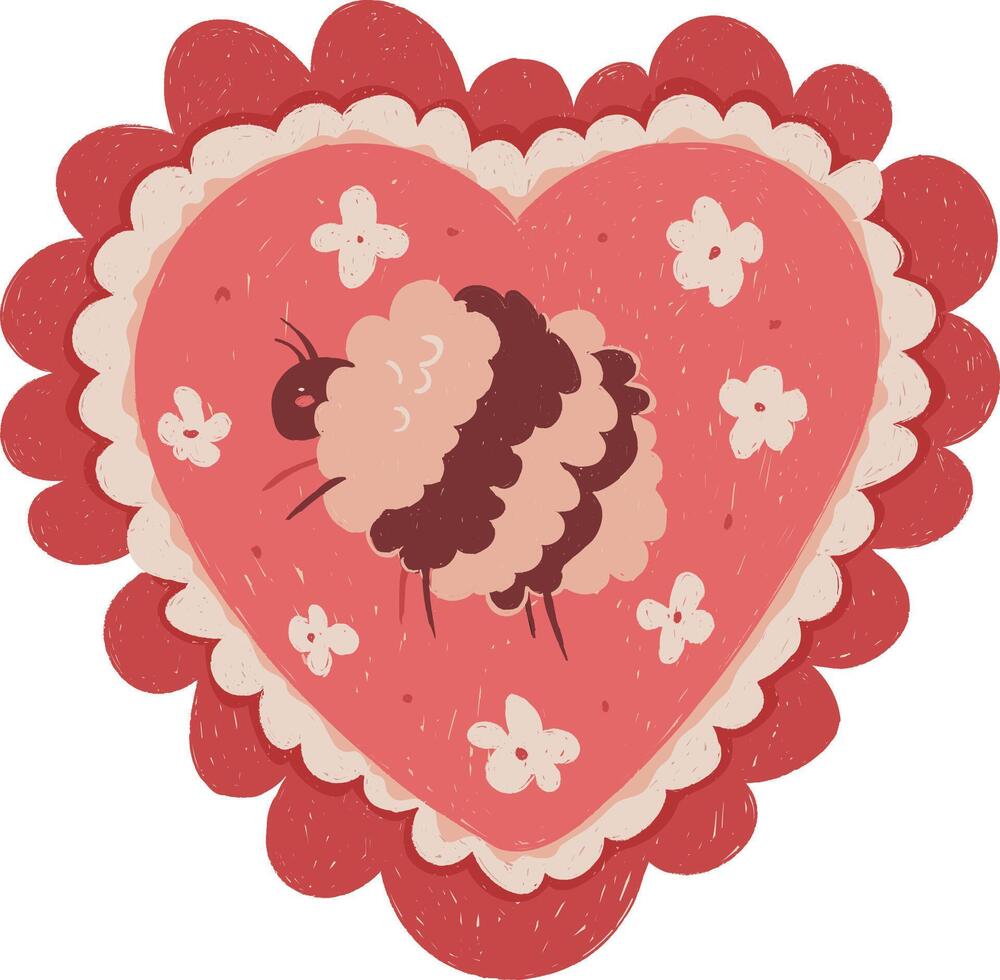 Valentine, Red Heart Card Bee Bumblebee Insect Print vector