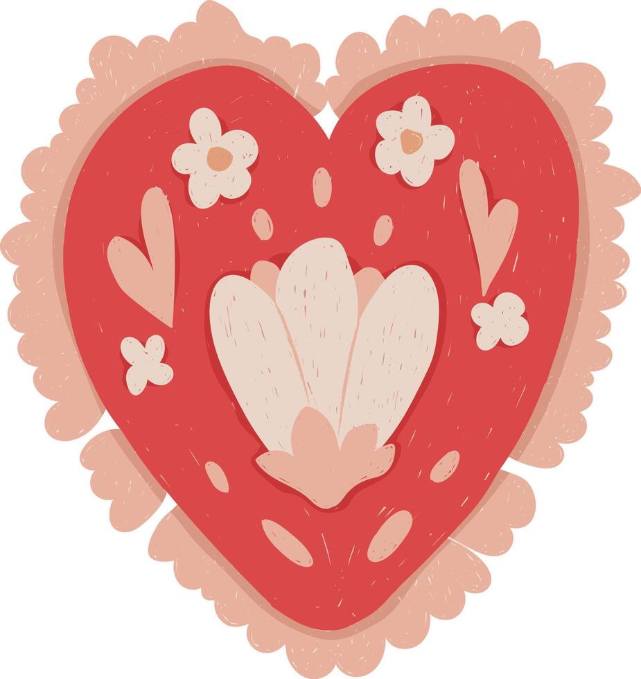 Card Valentine Design Red Heart Flower On Heart Snowdrop Heart Print vector