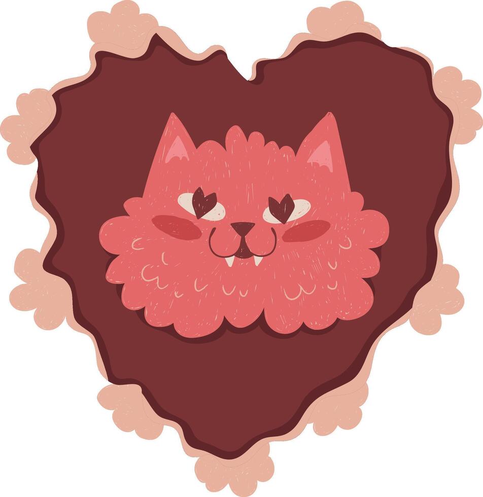 Heart Card with Cat, cute cat on the Heart, Cat in Love, Valentine Card Design with Cat vector