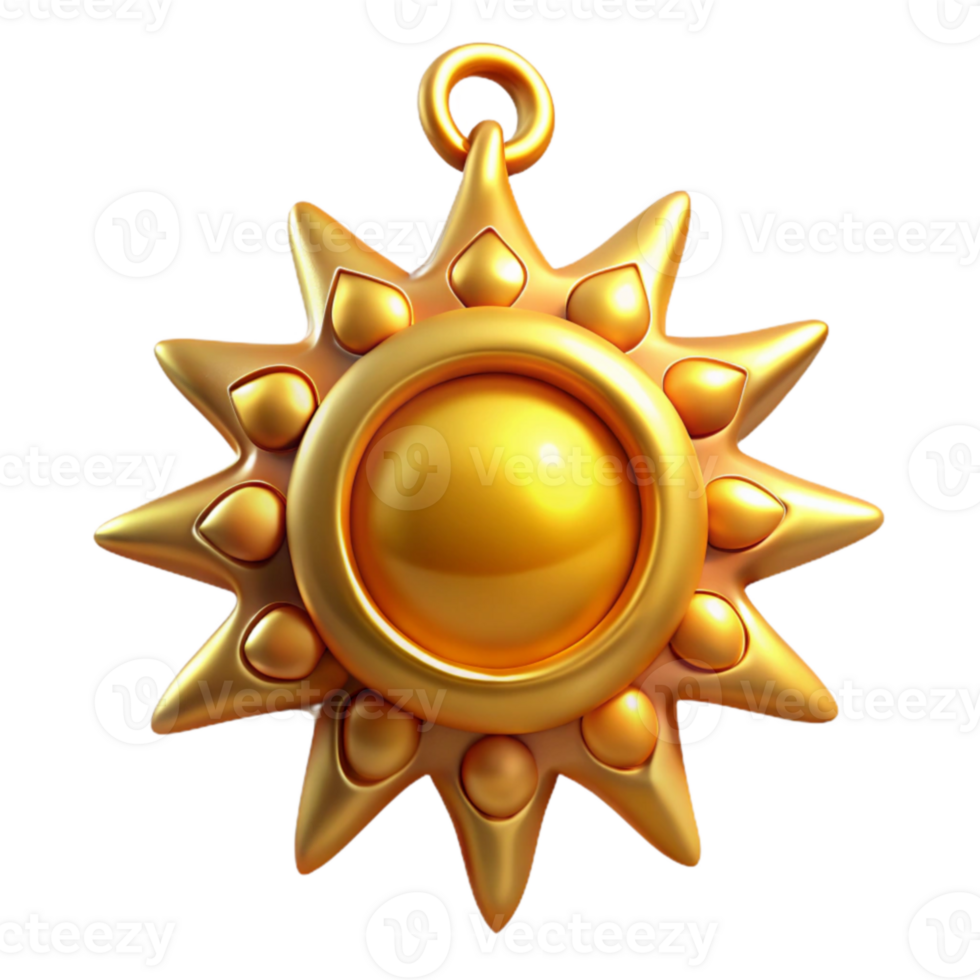 elegant creative Golden Sun Pendant 3D Render 4K png