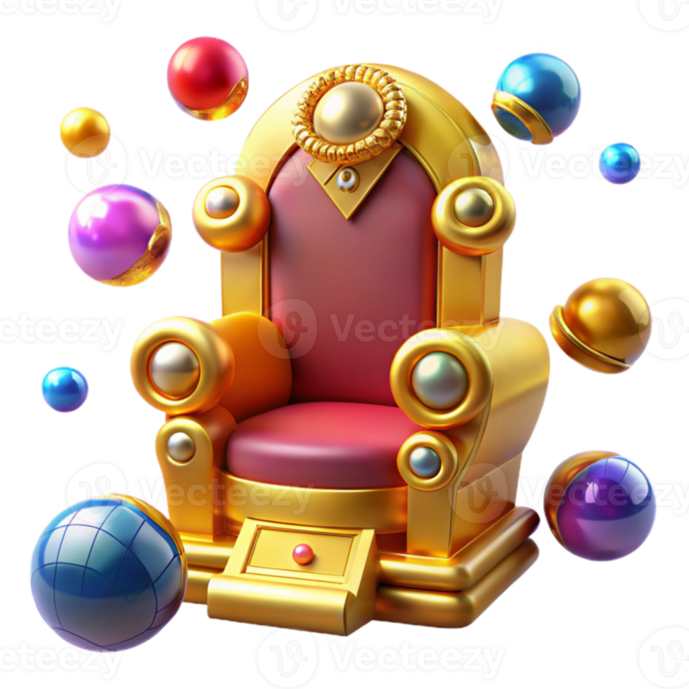 magnificent artistic Golden Throne 3D Render with Colorful Spheres exclusive png