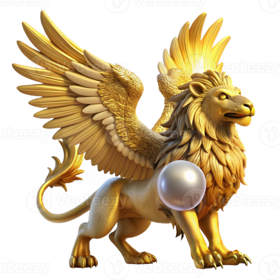 serene artistic Golden Griffin 3D Render high resolution png