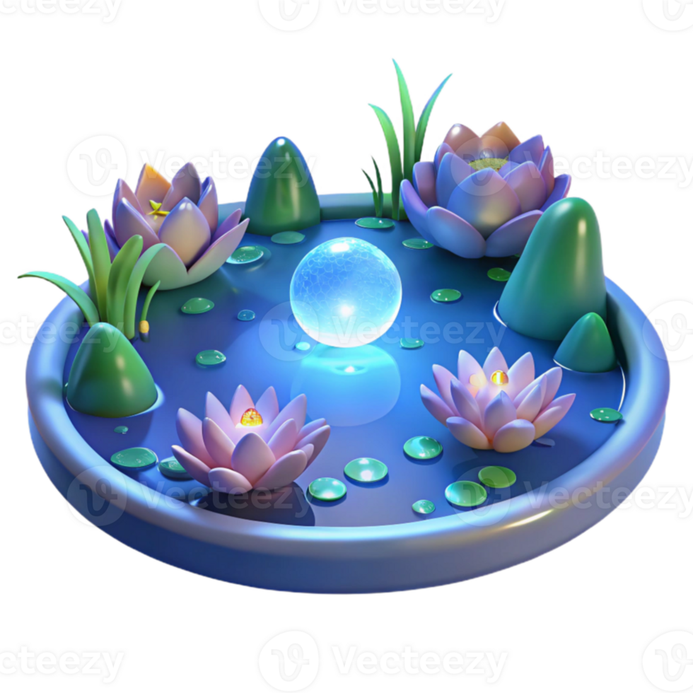 dramatic traditional 3D Render Lotus Pond Illustration premium png