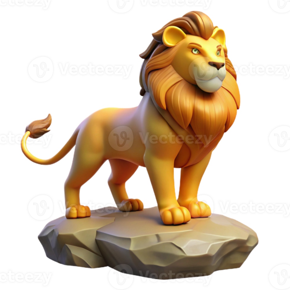 dramatic traditional 3D Cartoon Lion on Rock authentic png