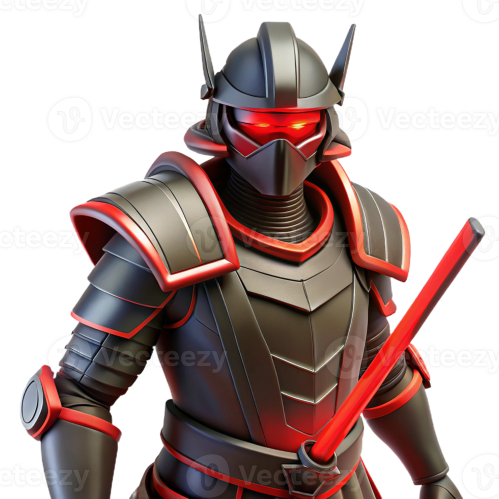 serene contemporary Red and Black Armored Warrior 3D Render high resolution png