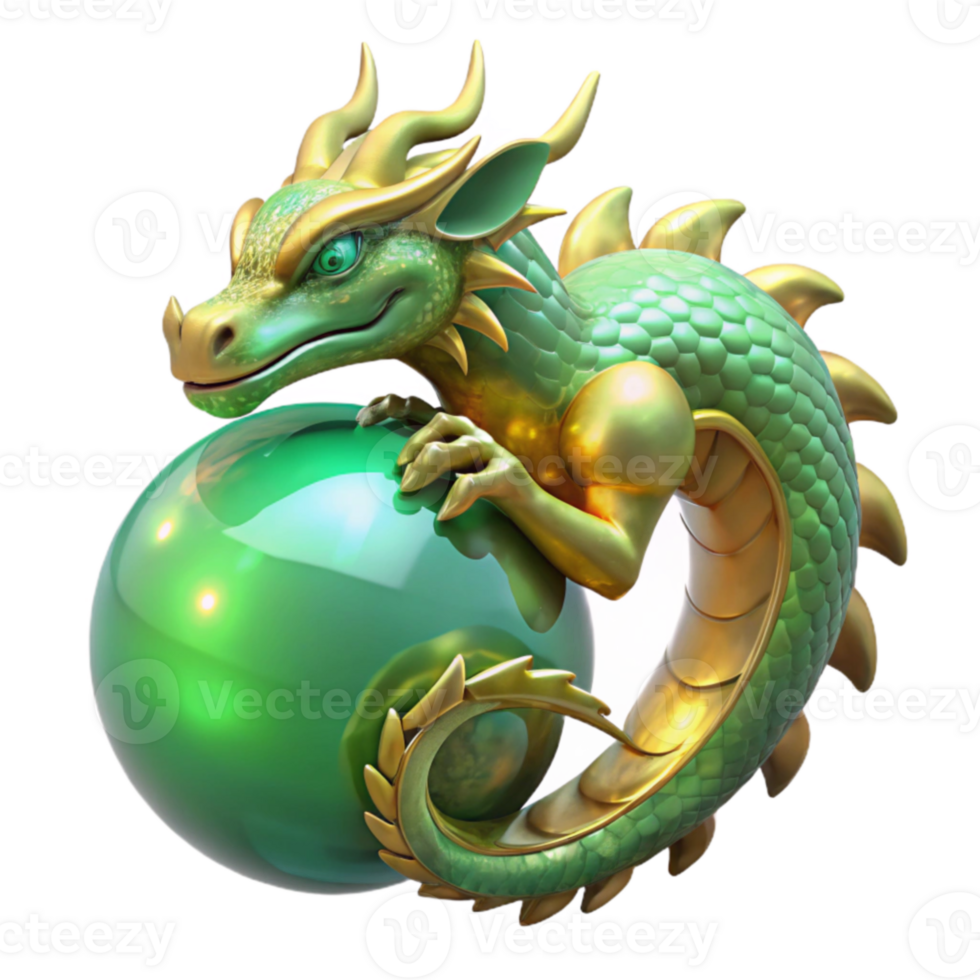 wonderful abstract 3D Render Green Dragon with Orb genuine png