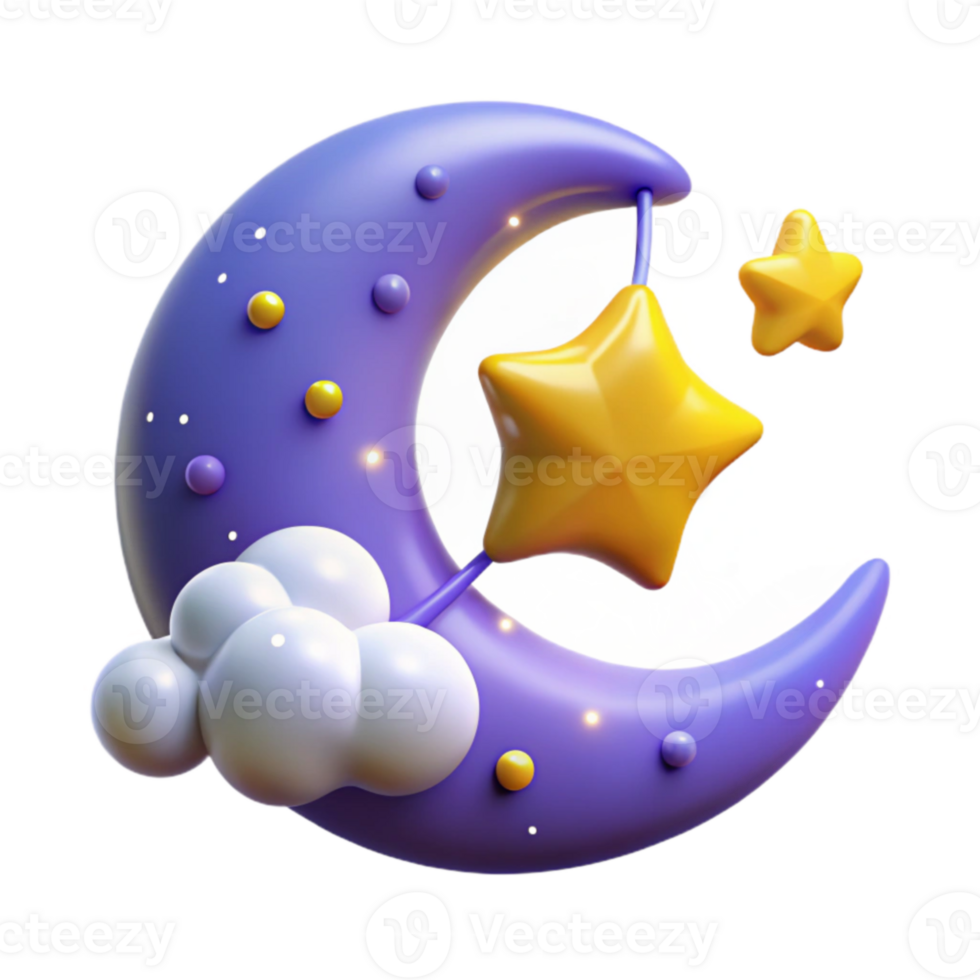 serene abstract 3D Moon Stars Clouds Night Sky Illustration exclusive png