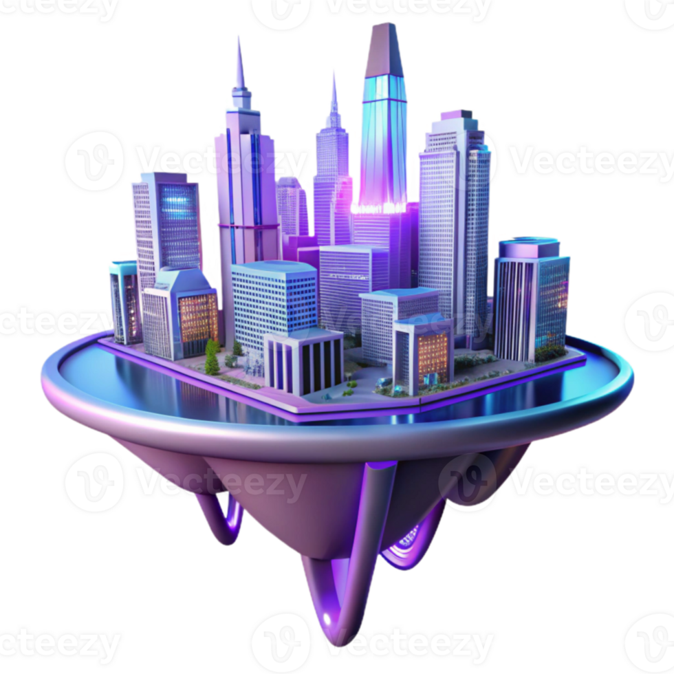 beautiful modern Floating City 3D Render high quality png