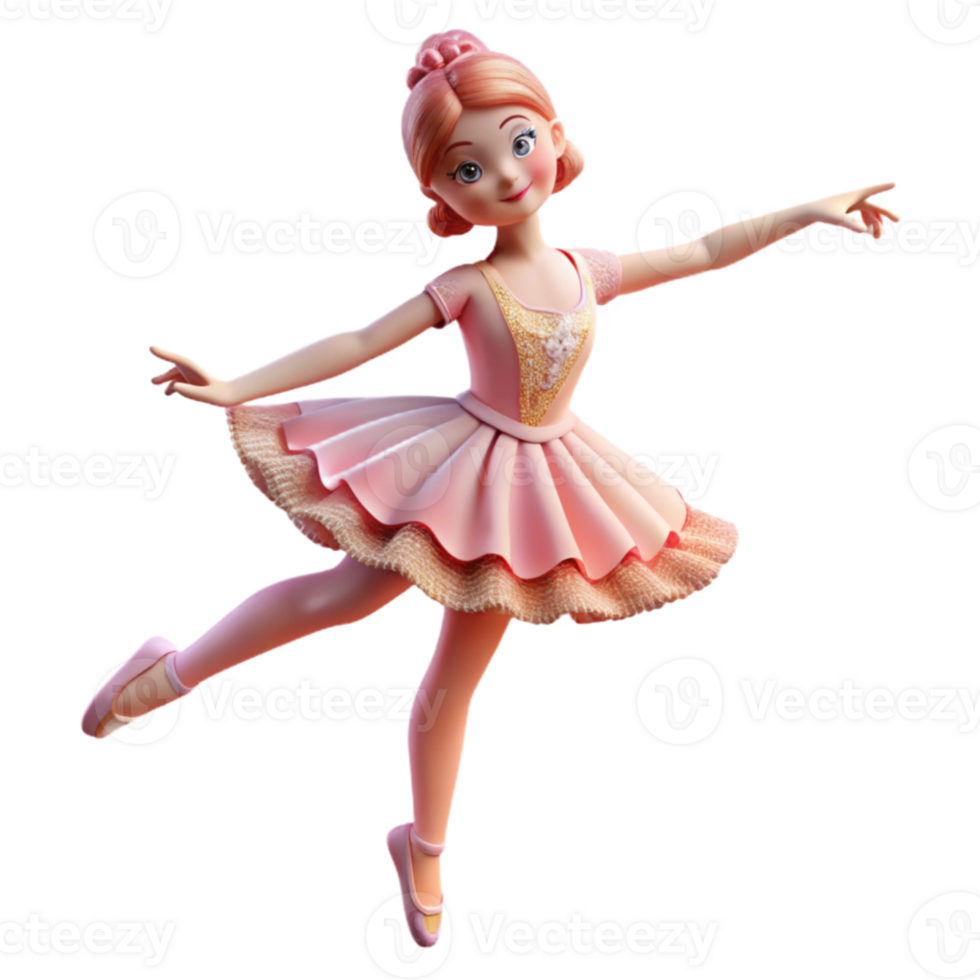 vibrant rustic Adorable 3D Ballerina Illustration detailed png