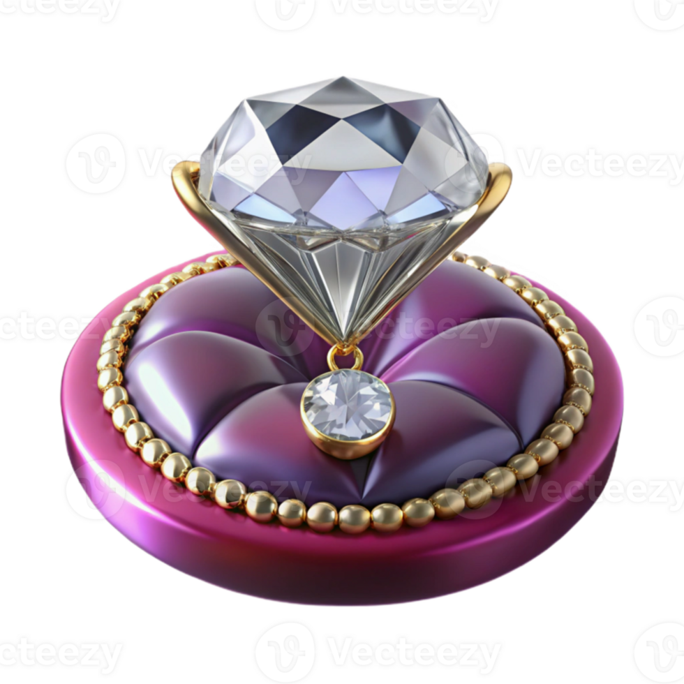 magnificent rustic 3D Render of Diamond on Purple Cushion authentic png