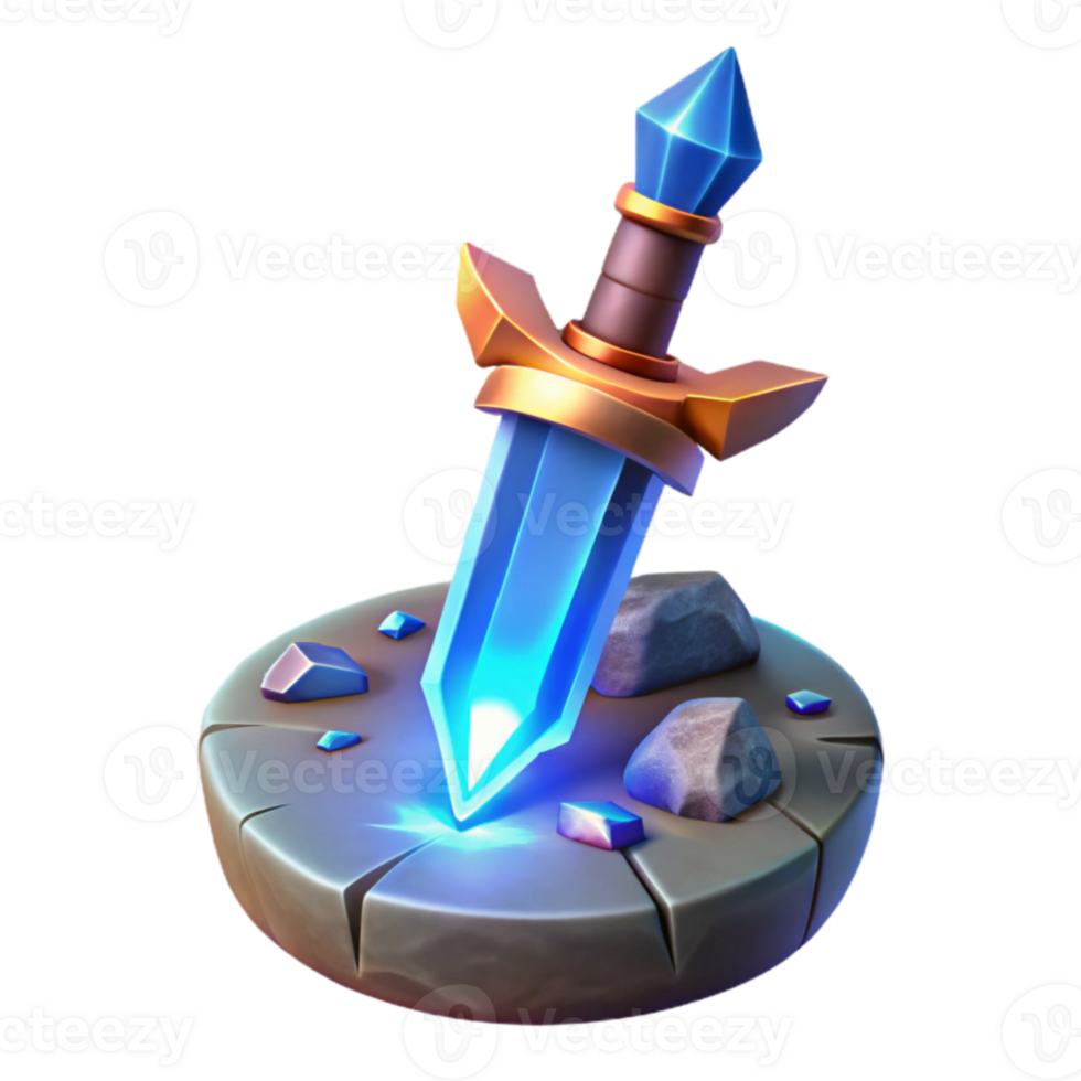 beautiful classic Fantasy Game 3D Render Glowing Blue Crystal Sword high resolution png