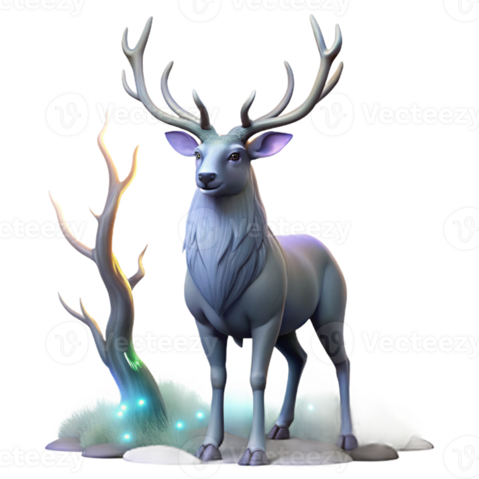 serene classic Majestic 3D Render of a Winter Deer high resolution png