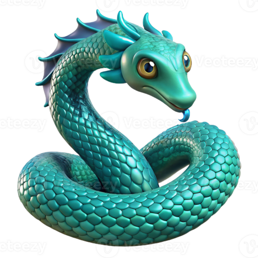 magnificent abstract Teal Dragon Serpent 3D Render authentic png