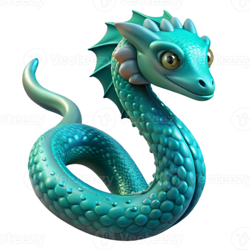 dramatic vintage Teal Dragon 3D Render original png